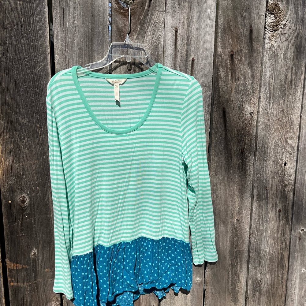 Matilda Jane Mint & Teal Striped Long-Sleeve Scoop Neck Top